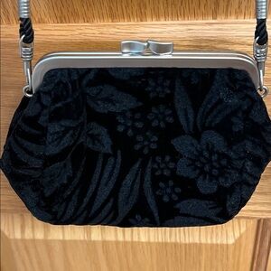 Express Black Floral Velvet Clutch with Removable 24” Shoulder Strap